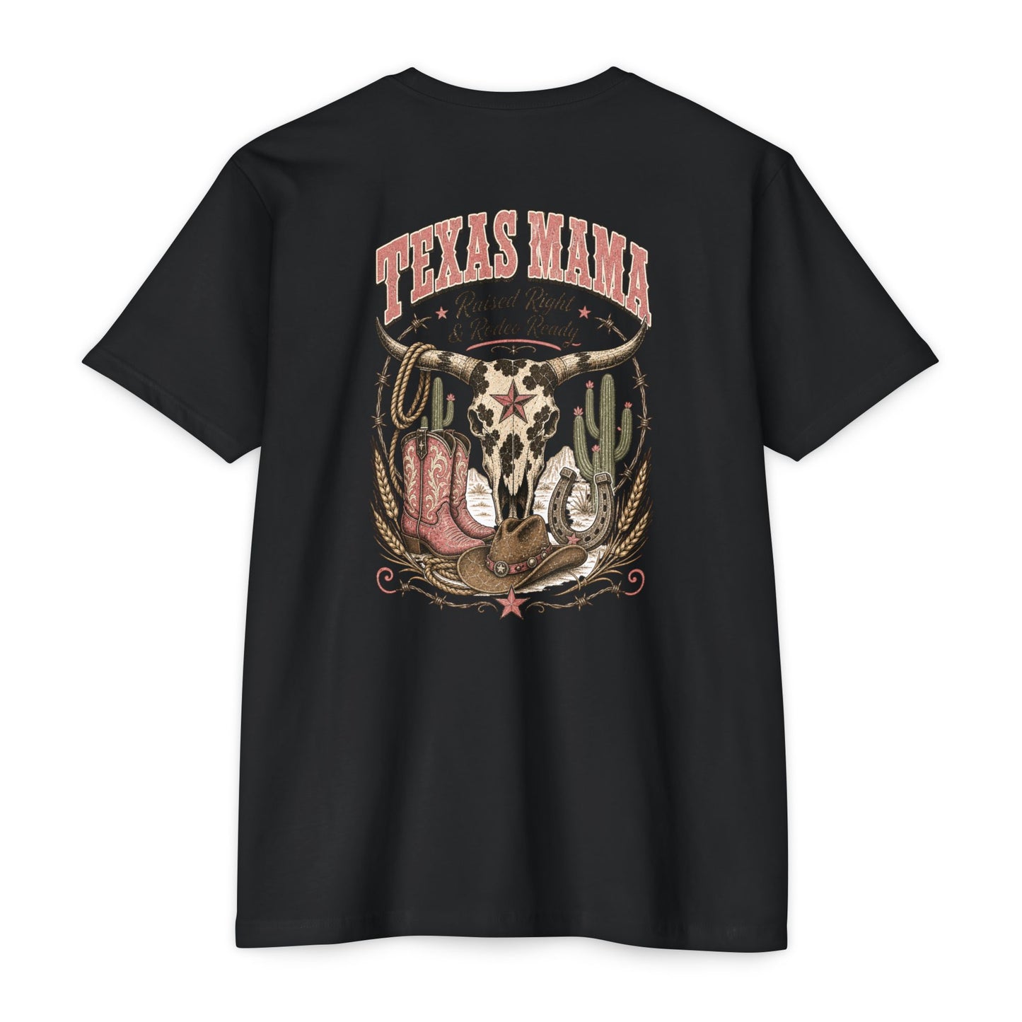 Texas Mama T-Shirt — Western Cowgirl Boots & Skull Graphic