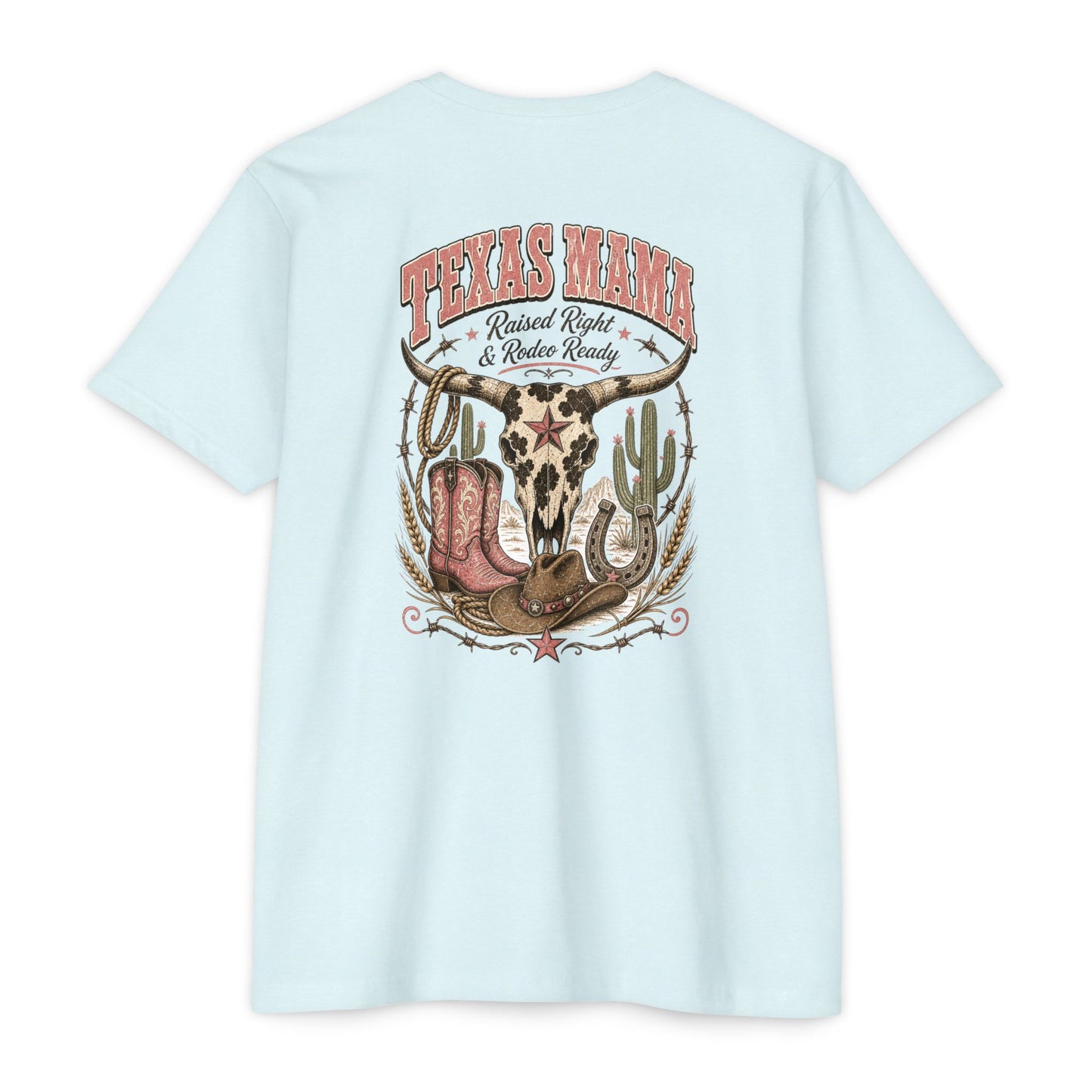 Texas Mama T-Shirt — Western Cowgirl Boots & Skull Graphic