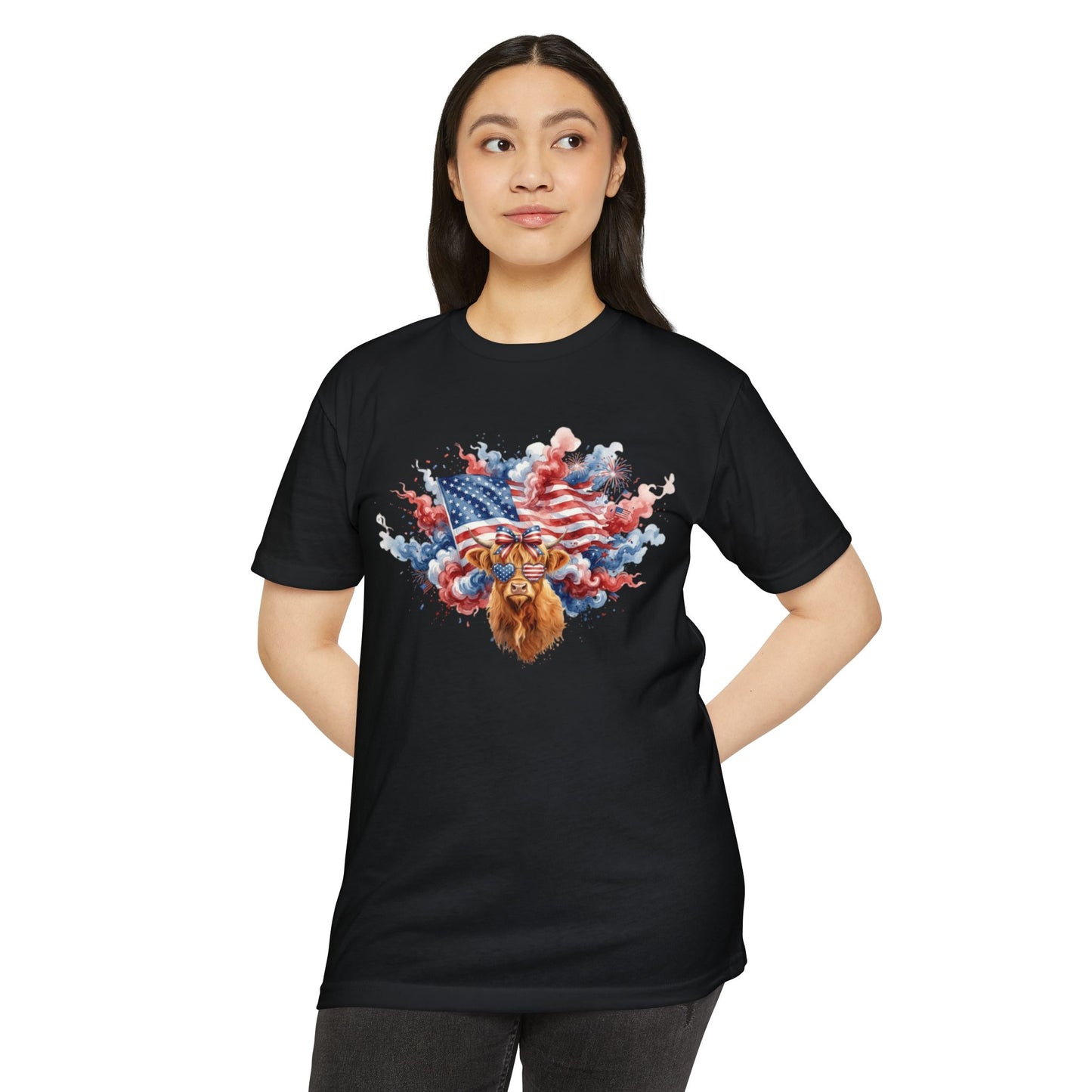 4th of July Highland Cow T-Shirt — Patriotic Scottish Cow Graphic Tee