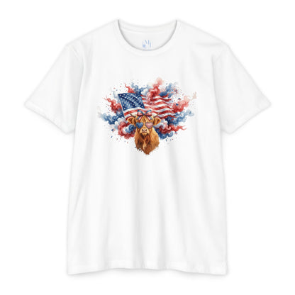 4th of July Highland Cow T-Shirt — Patriotic Scottish Cow Graphic Tee