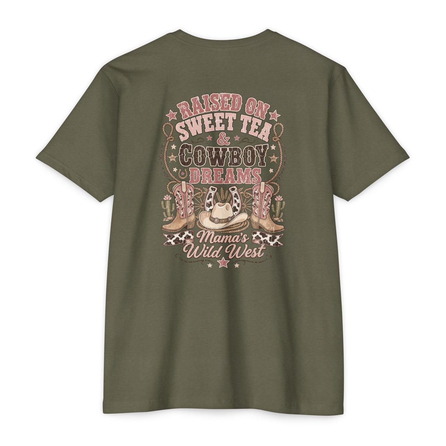 Western Mama T-Shirt — "Raised on Sweet Tea & Cowboy Dreams"