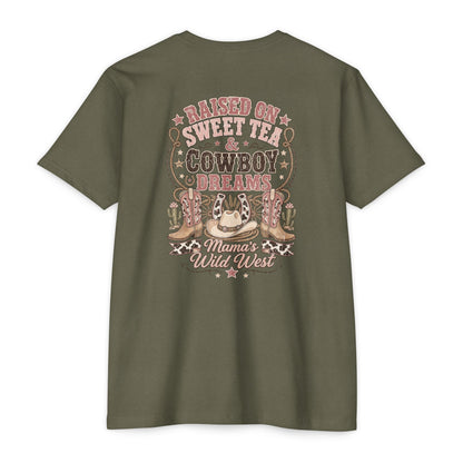 Western Mama T-Shirt — "Raised on Sweet Tea & Cowboy Dreams"