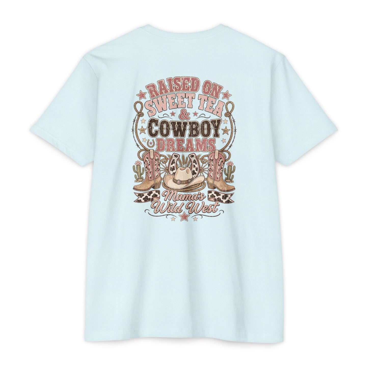 Western Mama T-Shirt — "Raised on Sweet Tea & Cowboy Dreams"