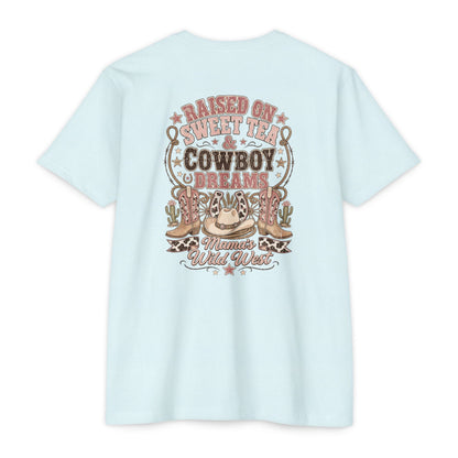 Western Mama T-Shirt — "Raised on Sweet Tea & Cowboy Dreams"