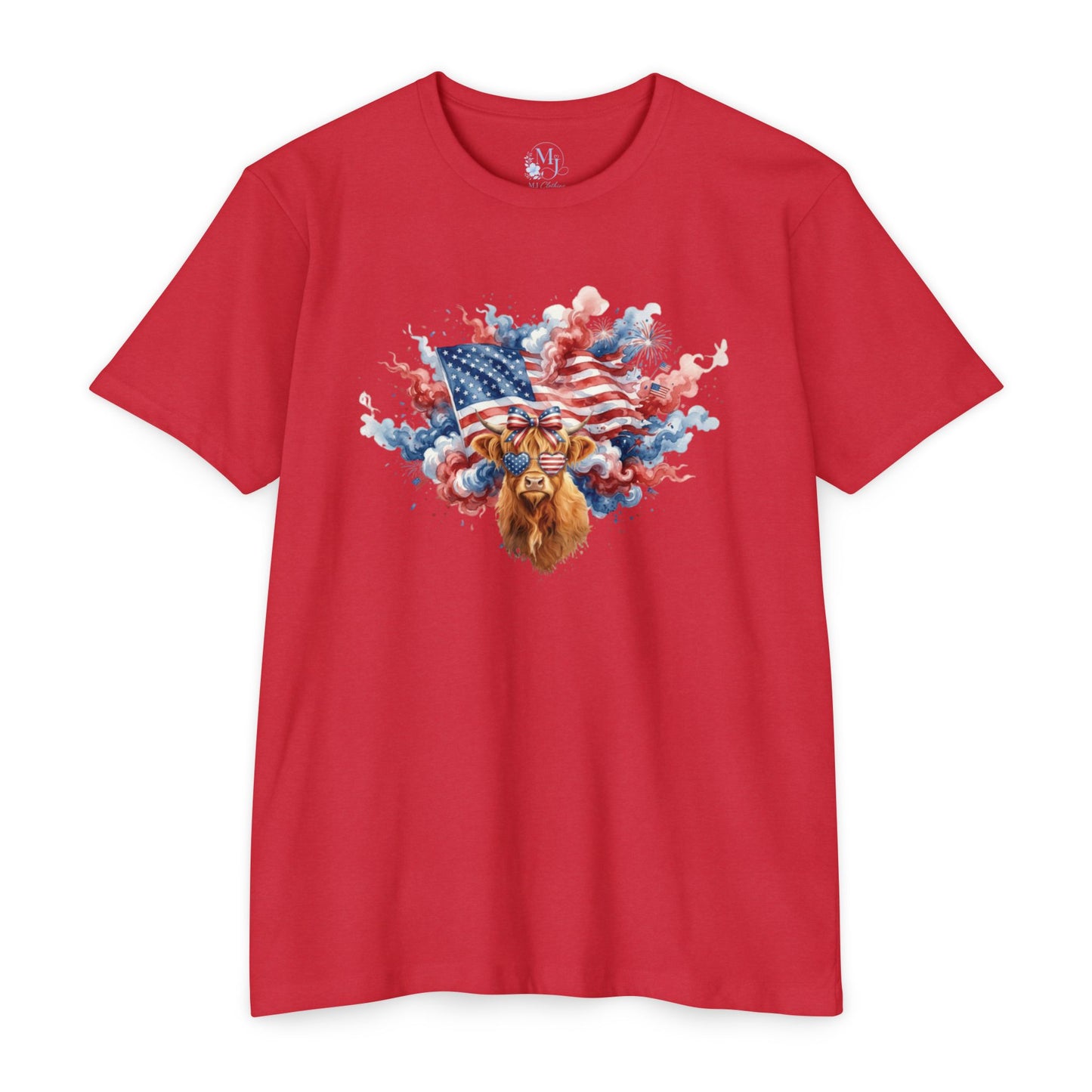 4th of July Highland Cow T-Shirt — Patriotic Scottish Cow Graphic Tee