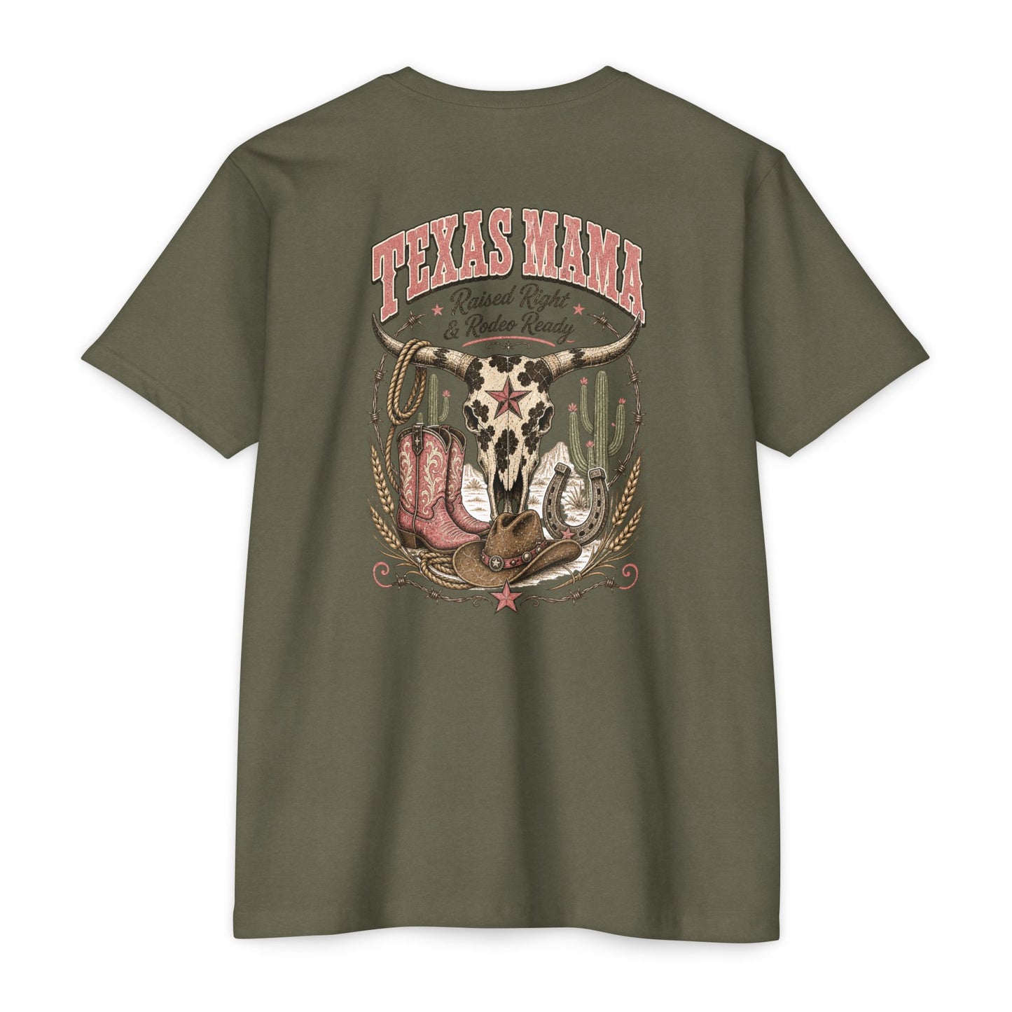 Texas Mama T-Shirt — Western Cowgirl Boots & Skull Graphic