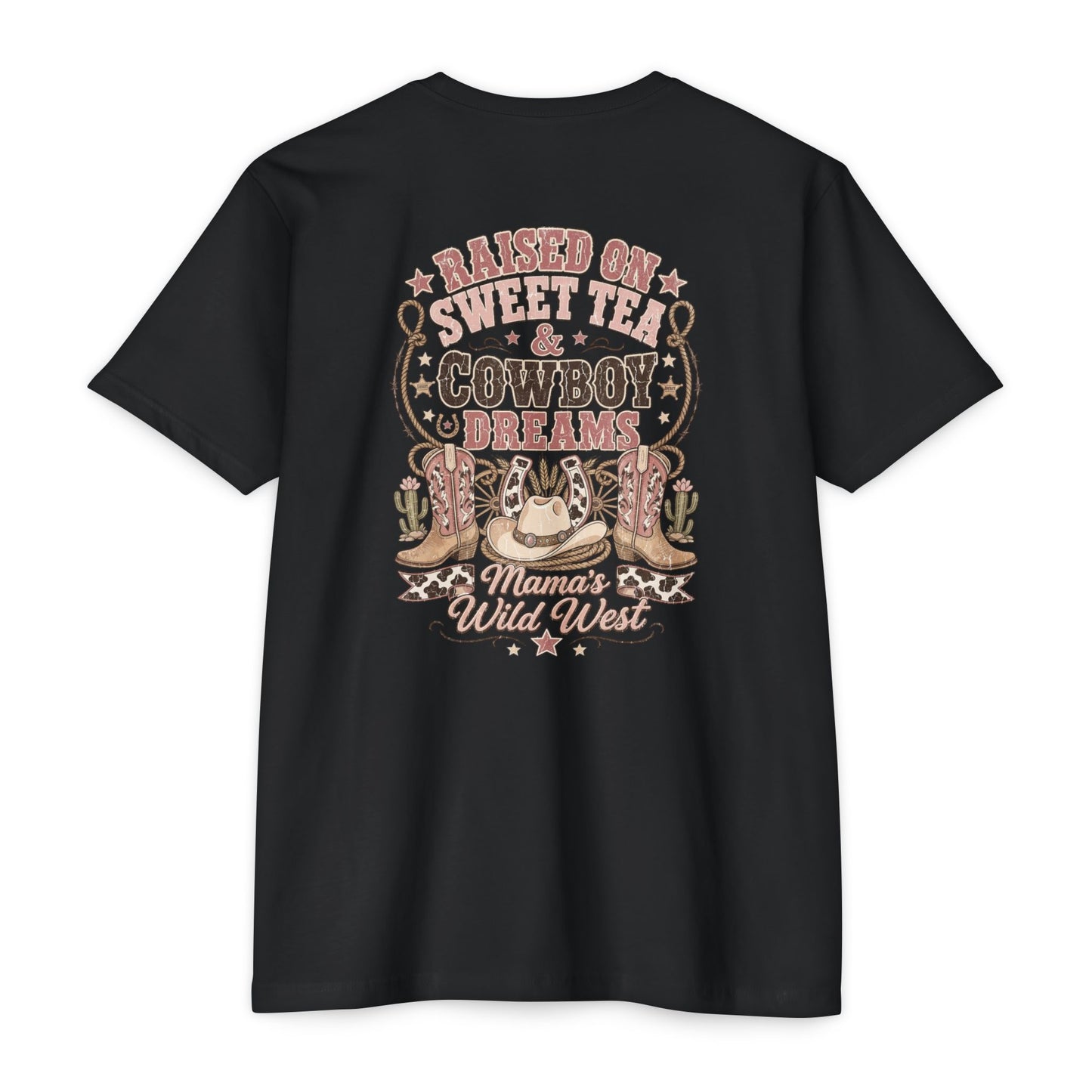 Western Mama T-Shirt — "Raised on Sweet Tea & Cowboy Dreams"