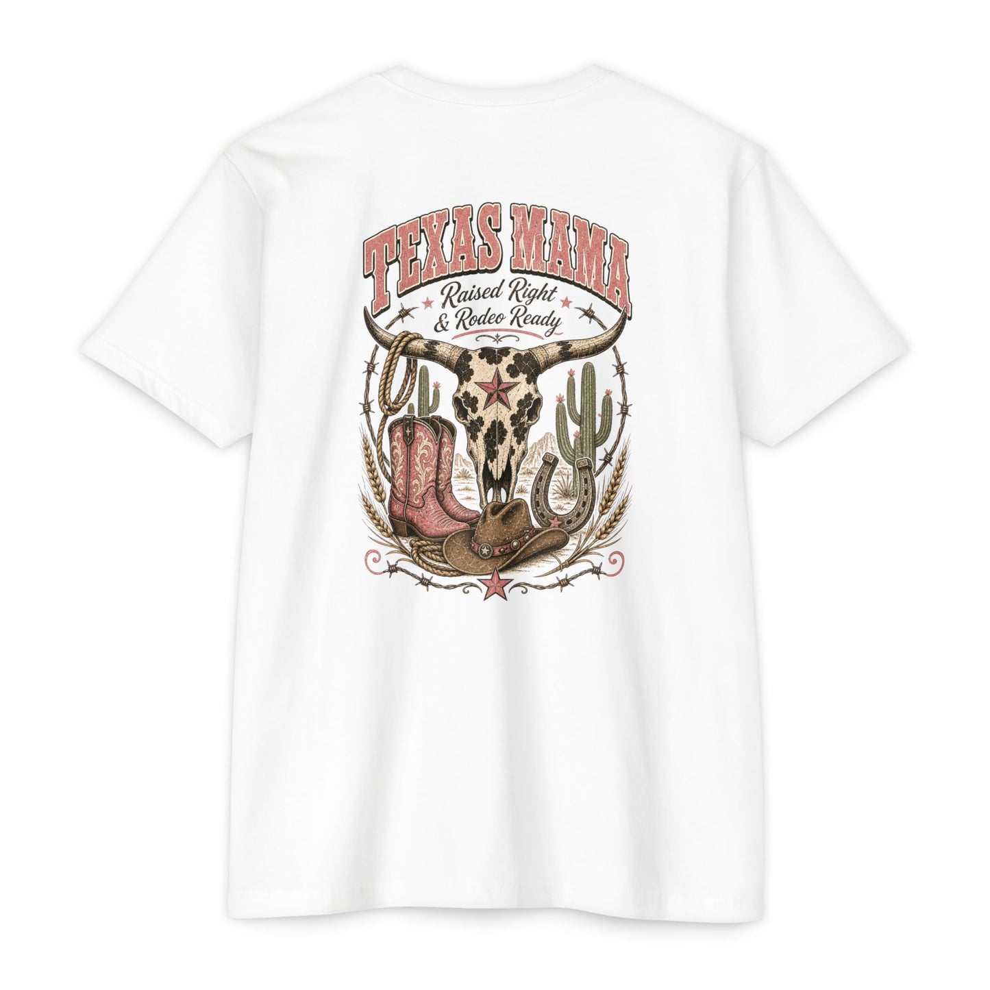 Texas Mama T-Shirt — Western Cowgirl Boots & Skull Graphic