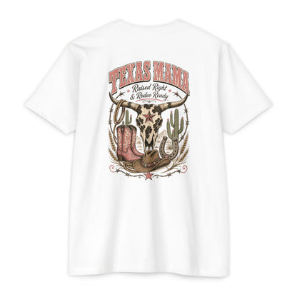 Texas Mama T-Shirt — Western Cowgirl Boots & Skull Graphic
